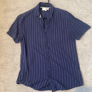 1901 blue with white stripes short sleeve button up